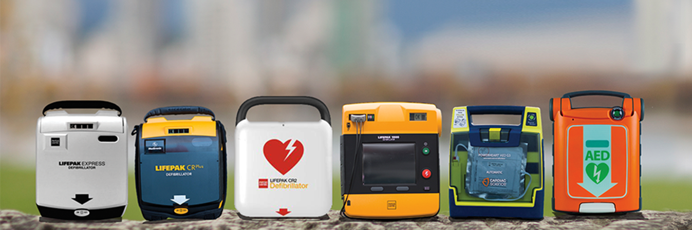 Public AED mounted in a visible location for emergency access